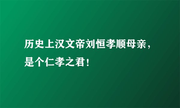 历史上汉文帝刘恒孝顺母亲，是个仁孝之君！